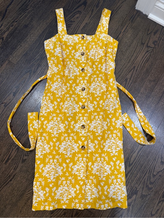Ann Taylor Dresses & Skirts - Ann Taylor Belted Yellow Floral Front Button Dress (4)